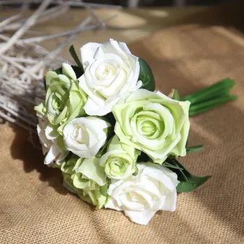 מלאכותי לבן, ירוק, רוז זר פרחים מזויפים מפלסטיק פזמונים כלה הביתה מסיבת גן השושבינות בחתונה עיצוב אביזרים
