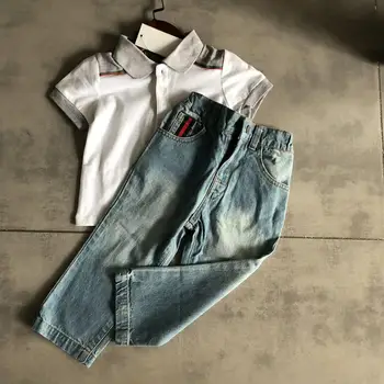 מעצב בנים בגדי קיץ סטים של ילדים החולצה חולצות+ג ' ינס מכנסיים 2in סטים בנים חולצת פולו+חוף מכנסיים משלוח חינם