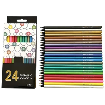 מתכתי עפרונות צבעוניים שחור ציור עפרונות מראש חידד 24 צבעים שונים