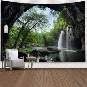 נוף יער שטיח קיר עיצוב חדר אסתטי בסלון קישוט שטיח קיר