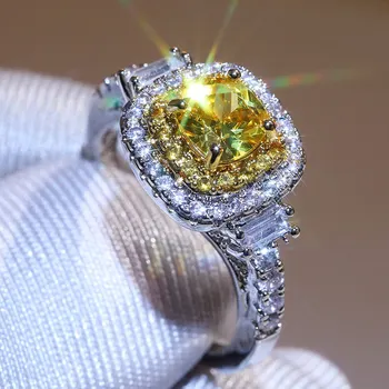 נוצץ צהוב זירקון סגסוגת יוקרה הטבעת לנשים שמונה לבבות שמונה חיצים מדומה יהלום טבעת אצבע נשית מסיבת תכשיטים