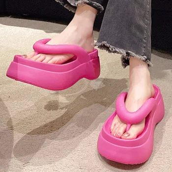 נעלי נשים 2023 האופנה הקיץ של נשים נעלי מוצק צבע באמצע עקב טריז קמצוץ מים הוכחה בוהן פתוח חוף נעלי נשים