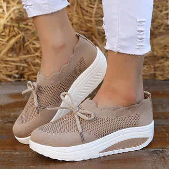 נשים גופר, נעליים 2023 סתיו רשת נעלי פלטפורמת נעלי הליכה תחרה עד נעלי נשים נוחות אמא נעליים מזדמנים