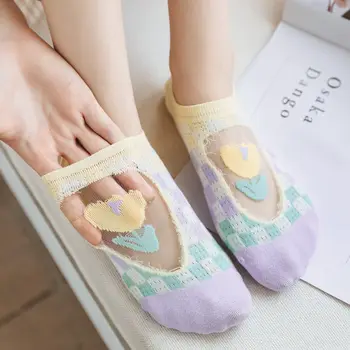 נשים הסירה גרביים נוח כותנה חמוד אופנה אריג צבעוני בצורת פרח קצר גרביים קיץ בלתי נראה החלקה גרביים