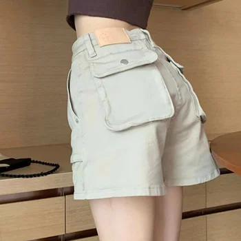 נשים וינטאג ' אופנת רחוב קוריאני רחב הרגל מכנסיים קצרים לבנות Y2K הקיץ כיסי מטען גבוה המותניים ספורטיבי גראנג במכנסיים קצרים.