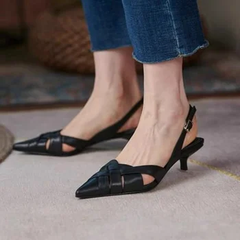 נשים סנדלים הצביע עקב נמוך פנאי אופנה נשית משאבות 2023 קיץ אלגנטי צבע מוצק נוחות יומי נעלי נשים