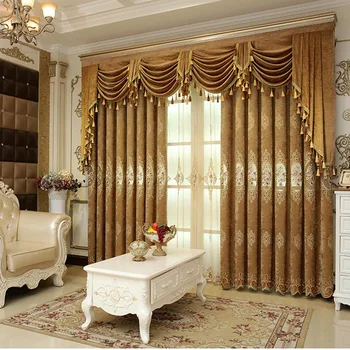 סגנון אירופאי יוקרתי הצללה וילונות סלון חדר שינה מודרני עם רקמת שניל וילון מודרני ארמון וילון חלון