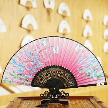 סגנון וינטג ' משי סיני קיפול מניפה יפנית דפוס מלאכת אמנות מתנה הביתה קישוט קישוטים למסיבת ריקוד היד מאוורר מתנה