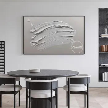 סלון גדול בעיצוב לבן עבה אקריליק ציור קיר אמנות תמונה עבודת יד ממוסגרים מלון שטיחי יוקרה לוח להגדיר