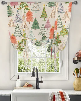 עץ חג המולד בצבעי מים וילון חלון הסלון עיצוב הבית רומי וילון מטבח לקשור וילונות וילונות מתכוונן