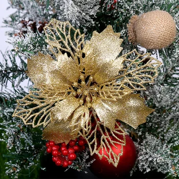 פרחים מלאכותיים הראש עץ חג מולד קישוט פרח נואל קישוט חג המולד מתנה לשנה החדשה מסיבה עיצוב הבית מזויף משי פרחים