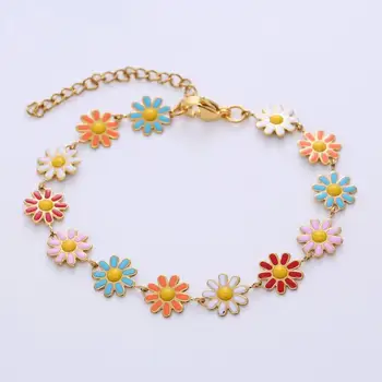 קוריאה דייזי פרח אופנה עדינות נשים צמיד בוהמי צבעוניים אמייל קסם פרח מתוק תכשיטים צמיד המסיבה מתנה