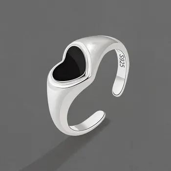 קוריאה פתח מתכוונן שחור אוהב את הלב האצבע טבעות נשים טבעת תכשיטים מתנה ליום האהבה