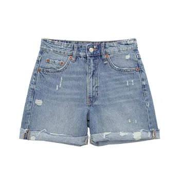 קיץ אופנה חדשה לנשים רטרו מזדמן מתוק כל-התאמה גבוהה המותניים התגלגל שולי שחררו גרסה ג ' ינס קצרים.
