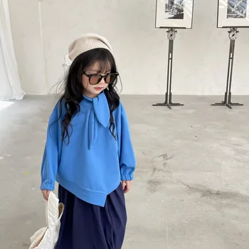קפוצ ' ונים לילדים בגדים סוודר סתיו קוריאנית בנים בנות לא סדיר התינוק מוצק עם שרוולים ארוך הגאות חולצות כותנה