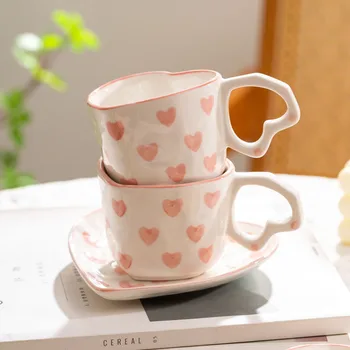 רומנטי מתנות מודרני תוספות בסגנון קפה כוס תה יצירתי לב ספל קפה צלחת קרמיקה חלב כוסות קפה מתנה לאישה החברה