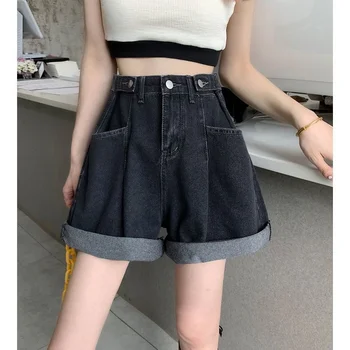 רחב רגל סרבל מכנסיים קצרים לנשים הקיץ הקוריאני גבוהה רפויים מנופחים ישר רבע בקיץ מכנסיים נשים מכנסיים קצרים
