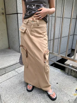 רחוב חדש אופנה מטען חצאית נשים אמריקאיות רטרו כל-התאמת קו אמצע שוק ארוך חצאית שמלת אימפריה נקבה הגאות 2023 הקיץ