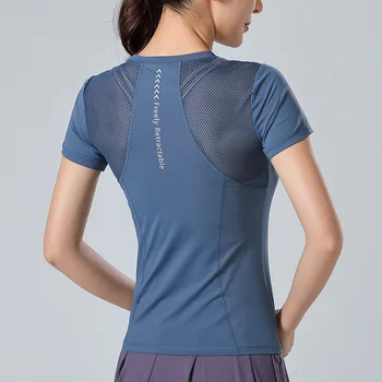 שון צ ' ינג® אתלטי חולצות נשים שרוול קצר רשת אחוי לנשימה Tees יוגה ריצת אימון פילאטיס גמיש Pullovers