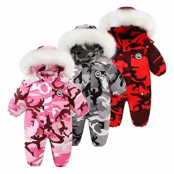 תינוקות בנים בנות החורף לעבות מעיל הסוואה עם ברדס מעיל שלג ביבס שלג בגדי ילדים שלג מכנסיים 7 8 שלג חליפת בנות 6t